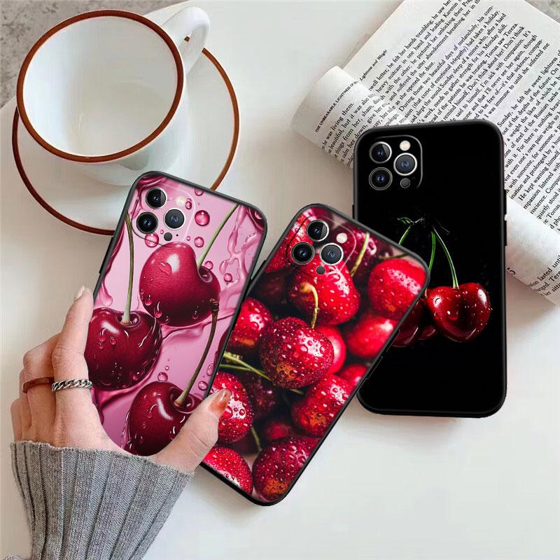 Kirsch Sommerfrucht Hülle für Samsung A11 A12 A13 A15 A52S A53 A55 A56 A70 A71 A72 A73 F06 F16 F56 S10 Plus S10e