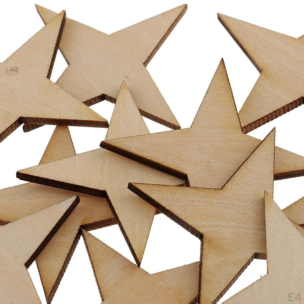 4 Point Star Shapes Wood Cutout Circles Chips Sign Plaque For Making Signs, Gift Tags, Wedding