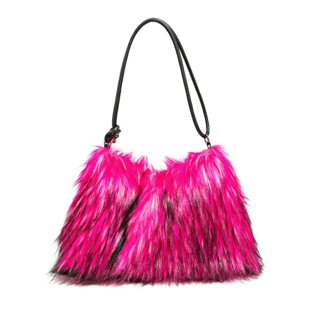 Winter Casual Furry Crossbody Shoulder Bags For Women Solid Color Soft Plush Ladies Clutch Purse Handbags Lightweight Female Hobos Bag