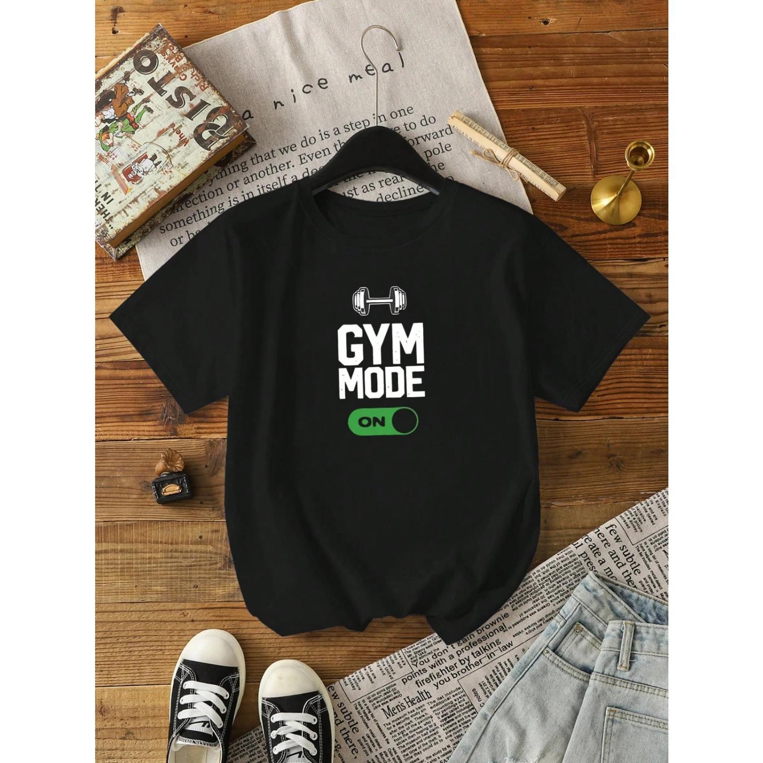 

GYM MODE Letter print Women Casual Graphic Short Sleeve T-Shirt Comfortable Fitness Apparel Top For Spring Summer XXXXXL чорний