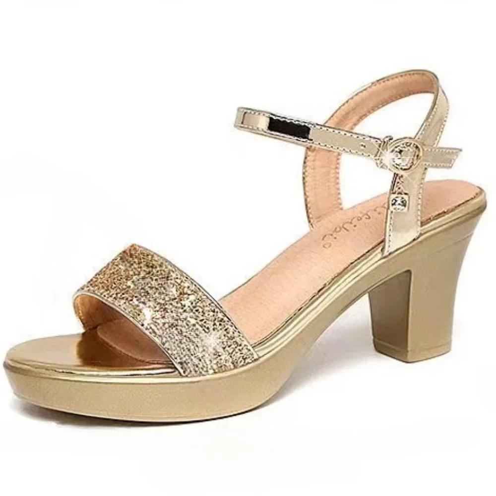 Fashion New Summer Women's Thick Heel Thick Sole Sandals Open Toe Ankle Strap Gladiator Shoes Women's Outdoor Retro Formal High Heels