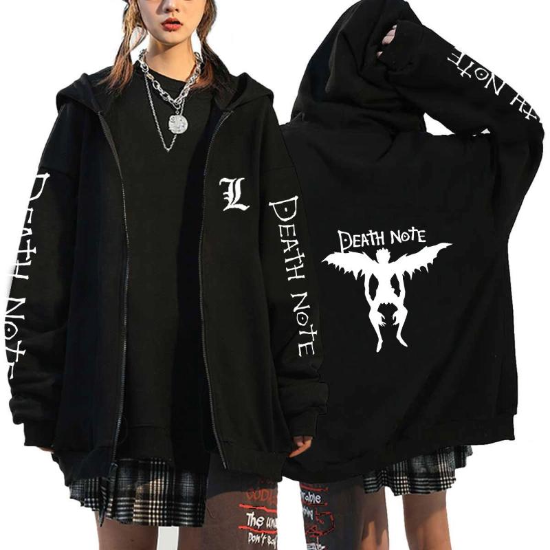 Fashion Trends Death Note Graphic Print Coat Fall Winter Men Casual Versatile Fleece Zipper Hoodie Sports Sweatshirt