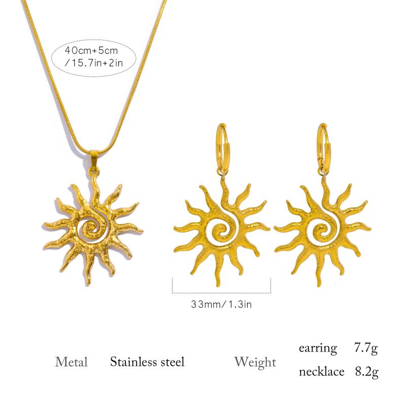 Spiral-Sonnenanhänger Halskette für Damen 18 Karat Goldfarbe Hypoallergene Edelstahl Ohrringe Tägliches Tragen Boho Geschenkideen Schmuck
