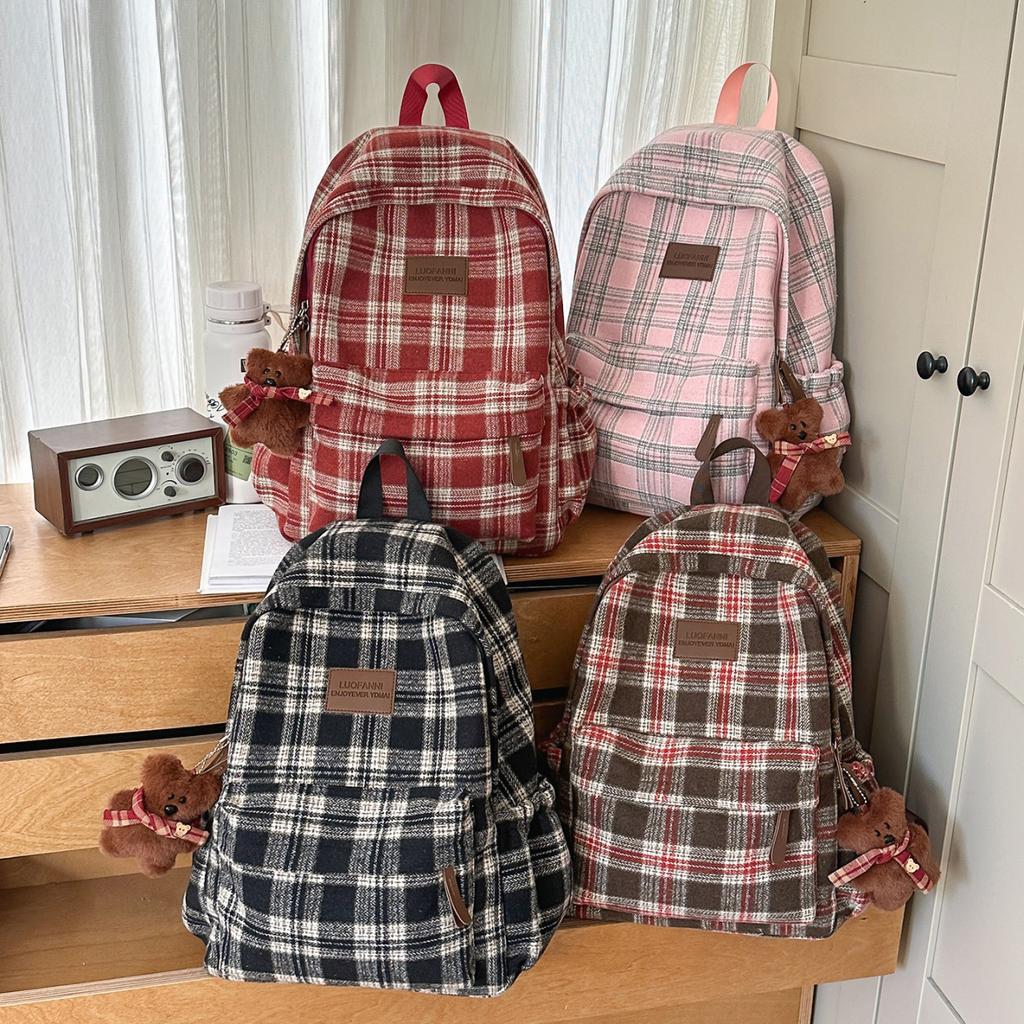 Zaino atmosfera coreana zaino scolastico in lana autunno e inverno zaino a quadri retrò letterario zaino per studente universitario femminile zaino per la classe
