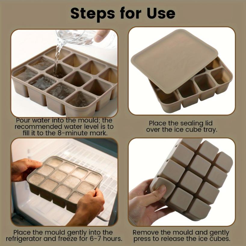 1 Pcs 12-Cell Silicone Ice Cube Tray With Lid Flexible Mold For Cocktails Broth Meal Prep Dishwasher Oven Safe