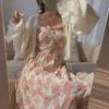 Summer Women Elegant Sweet Midi Sundress Pink Purple Beige Floral Hollow Out Delicate Sleeveless Dress Embroidery Feminine Dress