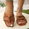 Women's Square Toe Flat Slide Sandals with Summer Slippers for Outdoor, Casual Wide Width Beach Flip Flops
