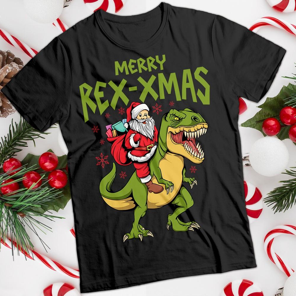 Funny Mens and Womens Dinosaur Santa Rexmas Christmas T-Shirt Tee #MC