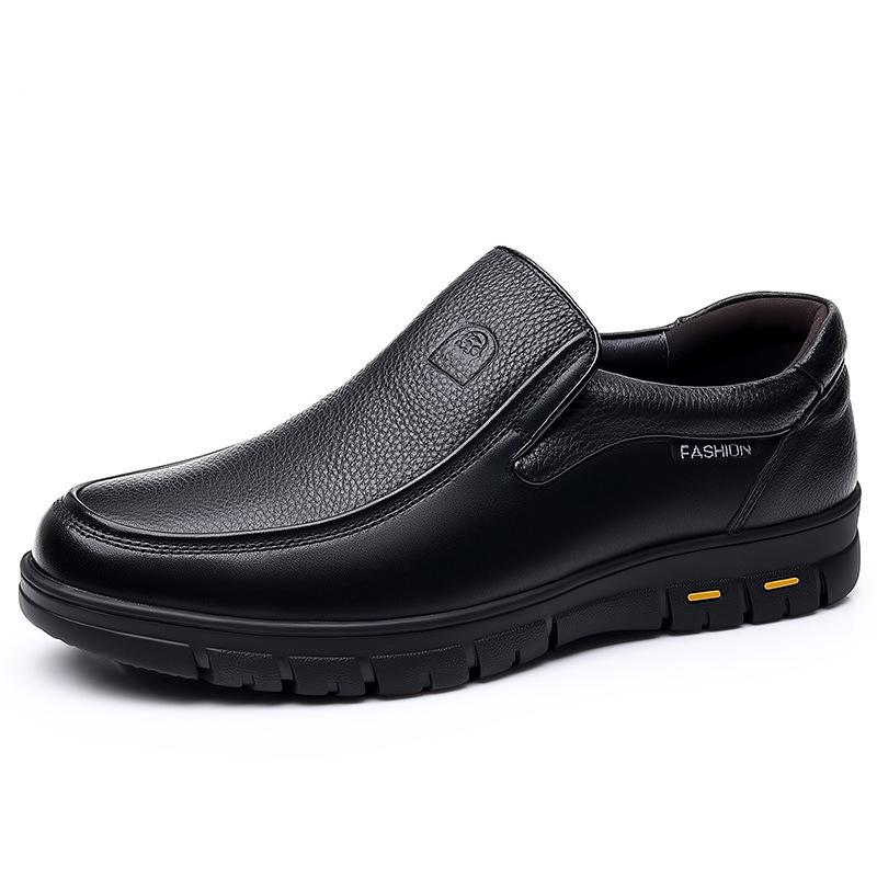 Men's Genuine Leather Slip-On Business Casual Shoes - Soft Sole for Middle-Aged & Elderly, New Spring & Autumn Cowhide Dad Style.