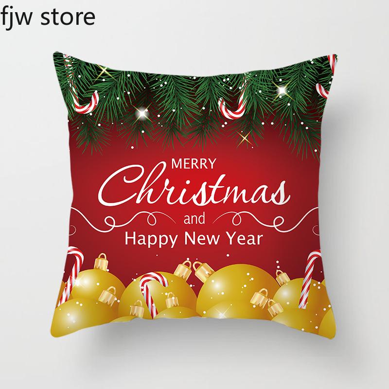 Merry Christmas and Happy New Year Decorative Pillow Cover Sofa  Ornament Office Chair Cushion  Home Decor