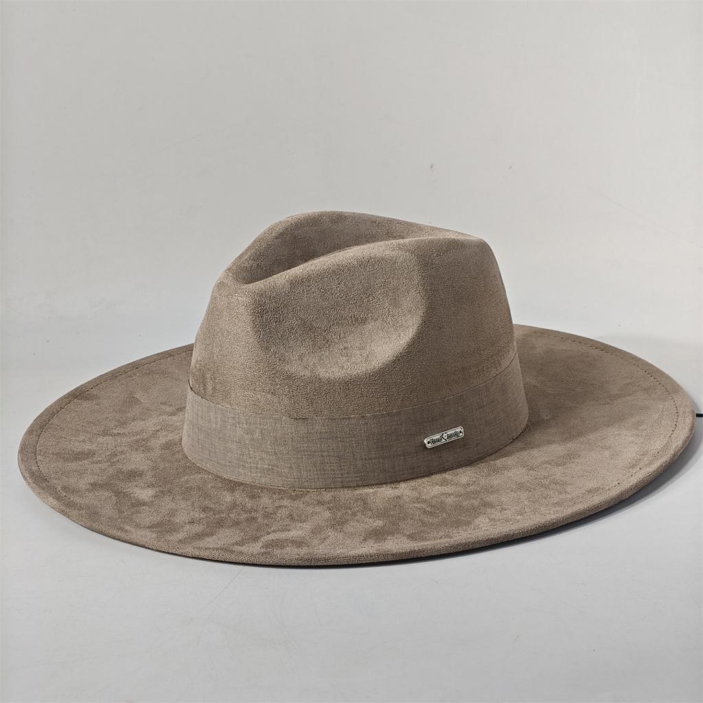 New Big Wide Brim Fedora Hats For Women Men Western Suede Hat Large Felt Panama Hat Rancher Hat Chapeau Femme Luxe