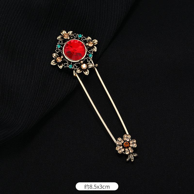 Fulok court style pin women's high-end colored treasure crystal brooch scarf shawl buckle corsage accessories