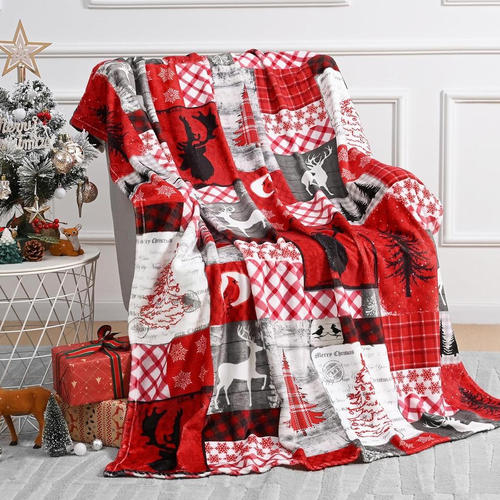 1PC Christmas Blanket Christmas Tree Christmas Throw Blanket Soft Warm Flannel Reindeer Christmas Blankets for Couch Bed Sofa