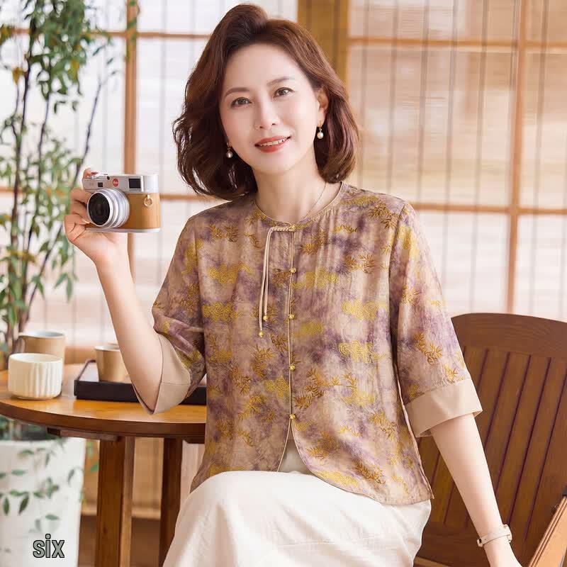 Women s Mid-Aged Five-Point Sleeve Pure Color T-Shirt 4XL