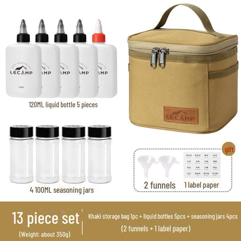 Draagbare Buitenkruidenflesjesset voor Kamperen en Picknicks met Afgesloten Olieflesjes en Opbergtas