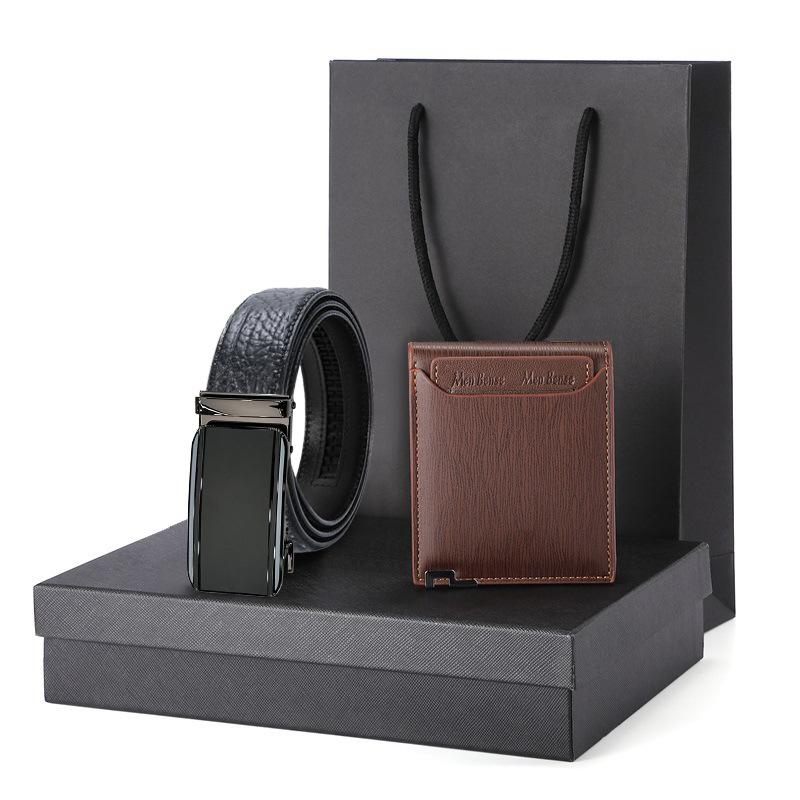 First Layer Bison Pattern Leather Belt Wallet Set Gift Box Men's Business Gift Brand Belt