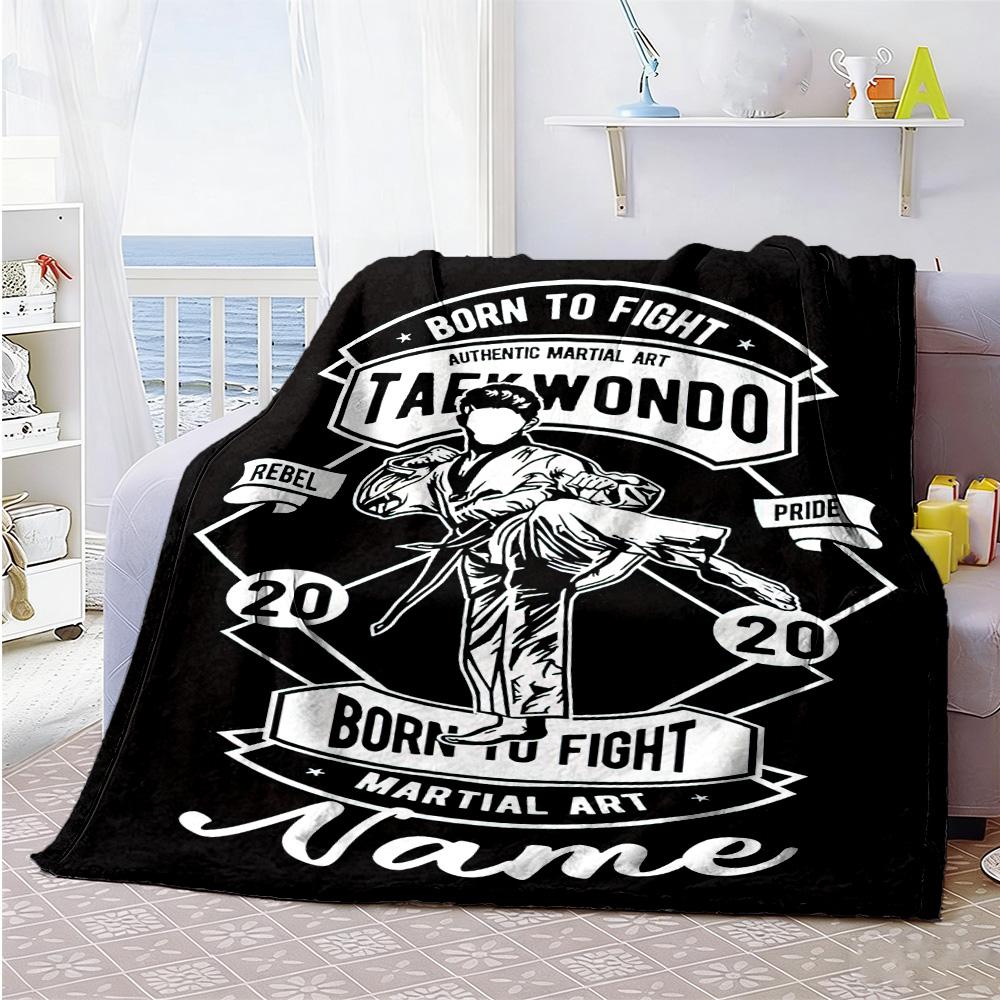 Black Belt Taekwondo Customize Text Blanket Lightweight Personalized Blanket Soft Warm Cozy Throw For Home Decor Bedding Office Picnics All-Season Use
