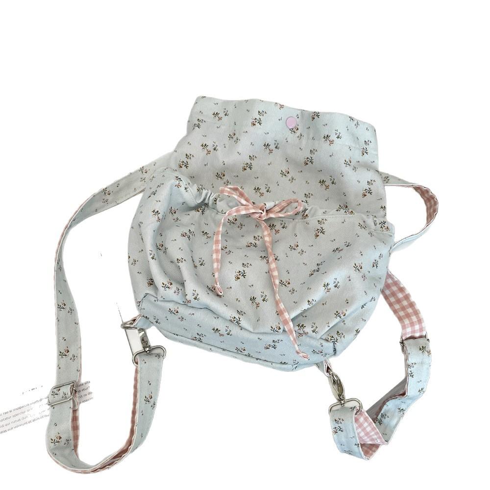 5 New canvas bag floral student backpack lazy wind cute shoulder messenger bag large capacity