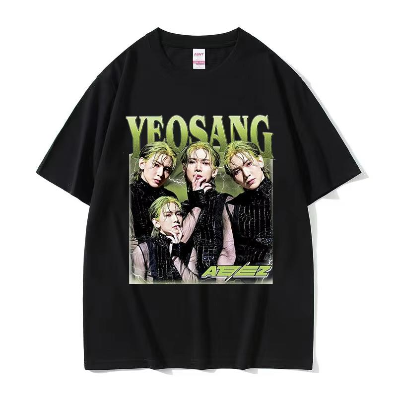 Summe Kpop Band Choi San Ateez Grafisk Dam Unisex Hip Hop Kläder Överdimensionerad Bomullstryckt T-shirt Andningsbar T-shirt