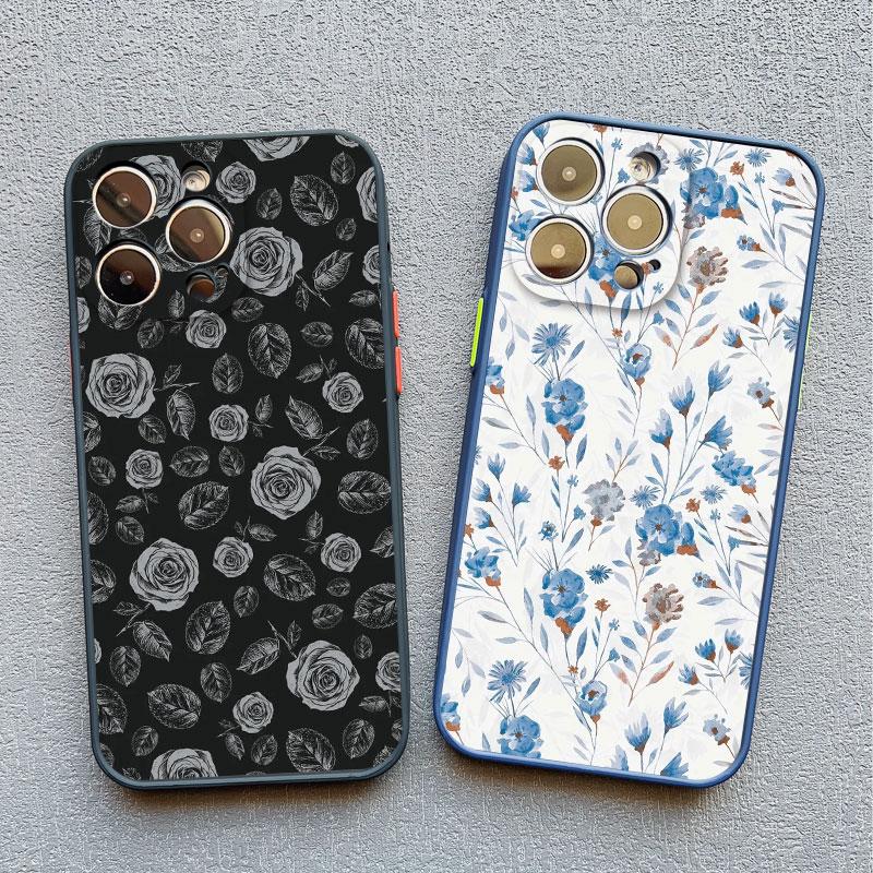 Fashion Luxury Flower Floral Funda Case for Iphone 13 12 11 Pro Max Mini 15 14 Pro Max Plus XR X XS 8 7 Plus SE Shockproof Shell