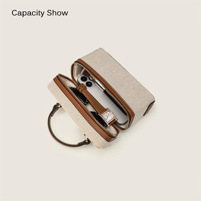 2025 Fashion Small Women Shoulder Bags Branded Style Crossbody Bag Two-way Zip Handbag Two-tone Boxy Cosmetic Bag Makeup Pouch