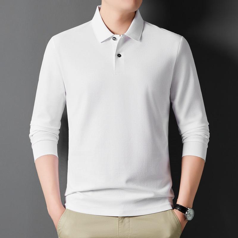 Spring and Autumn Men's POLO Shirt Lapel Premium Sense Long Sleeve Pure Cotton Led Clothes