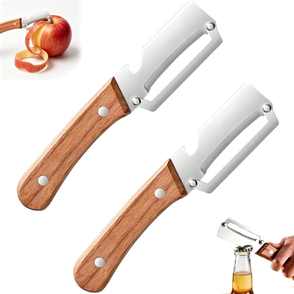 Multifunctional Vegetable Peeler for Kitchen, Premium Vegetable Peeler with Wooden Handle and Bottle Opener