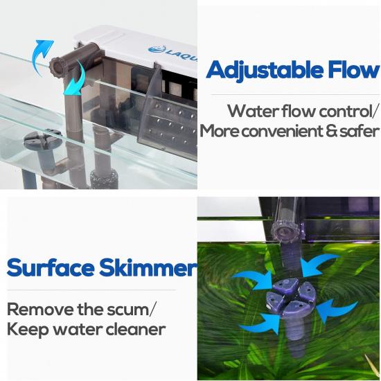 Aquarium Filter with Surface Skimmer, 30-50 Gallon Small Fish Tank Filter, Full Contact & 3 Layer Filtration, Quiet & Efficient, Waterfall Design for