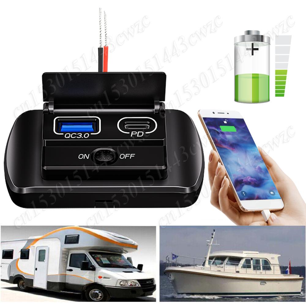 

12V/24V Car USB Charger Socket Adapter with ON/OFF QC3.0 PD Fast Charge Power Adapter Fast Charging Car Charger for Truck Camper