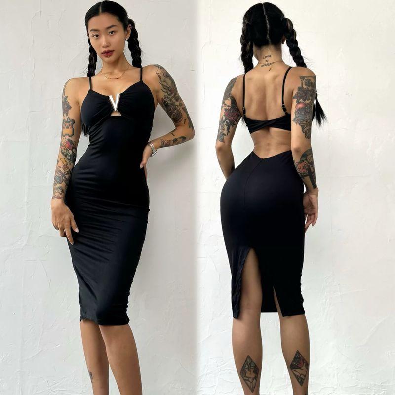 

Cross-Border Fashion Fitness Athleisure Dress Female Halterneck Beauty Back Sexy Bodycon Dress Cloud Sense Breathable High Elastic Black S(Adult)