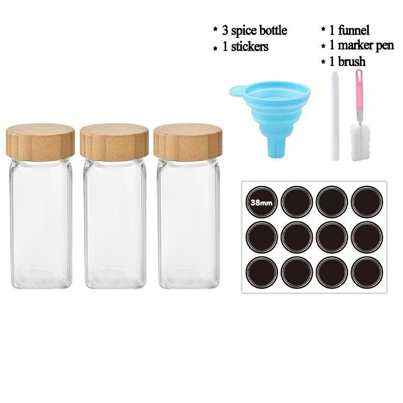 3/12 szt. Szklane słoiki na przyprawy z bambusową pokrywką pojemniki na przyprawy sól pieprzniczki pojemnik na przyprawy zestawy do przechowywania w kuchni Hot