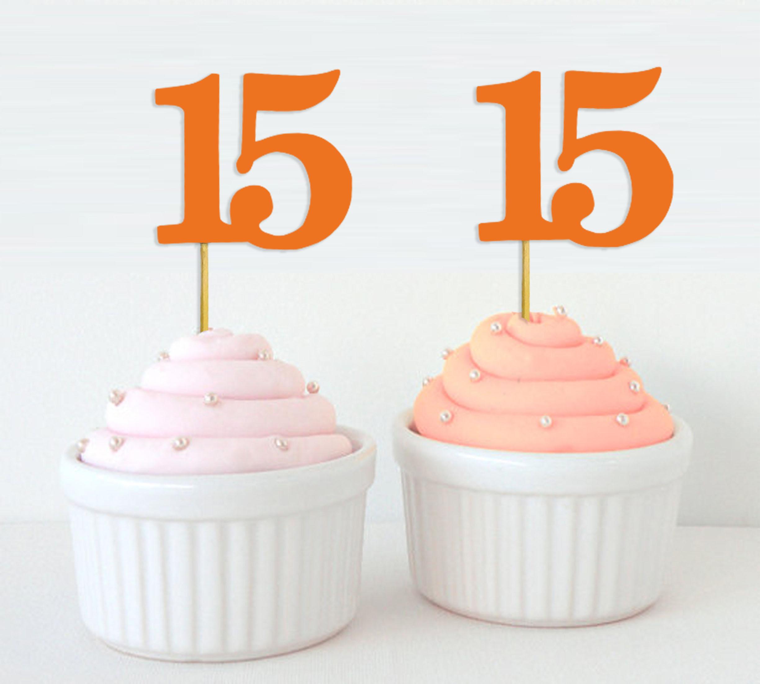 

Darling Souvenir Quinceanera 15th Birthday Cupcake Toppers Десертні прикраси - упаковка Pack Of 20 помаранчевий