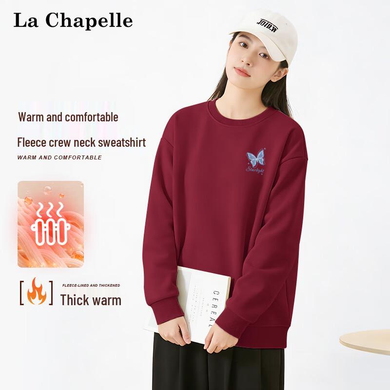 La Chapelle Women s Fleece-Lined Round Neck Sweatshirt with Bowknot Print L