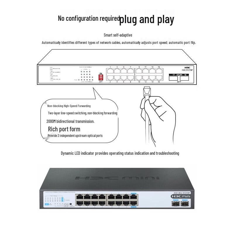 H3C S1218F 16-Port Gigabit Unmanaged Ethernet Switch