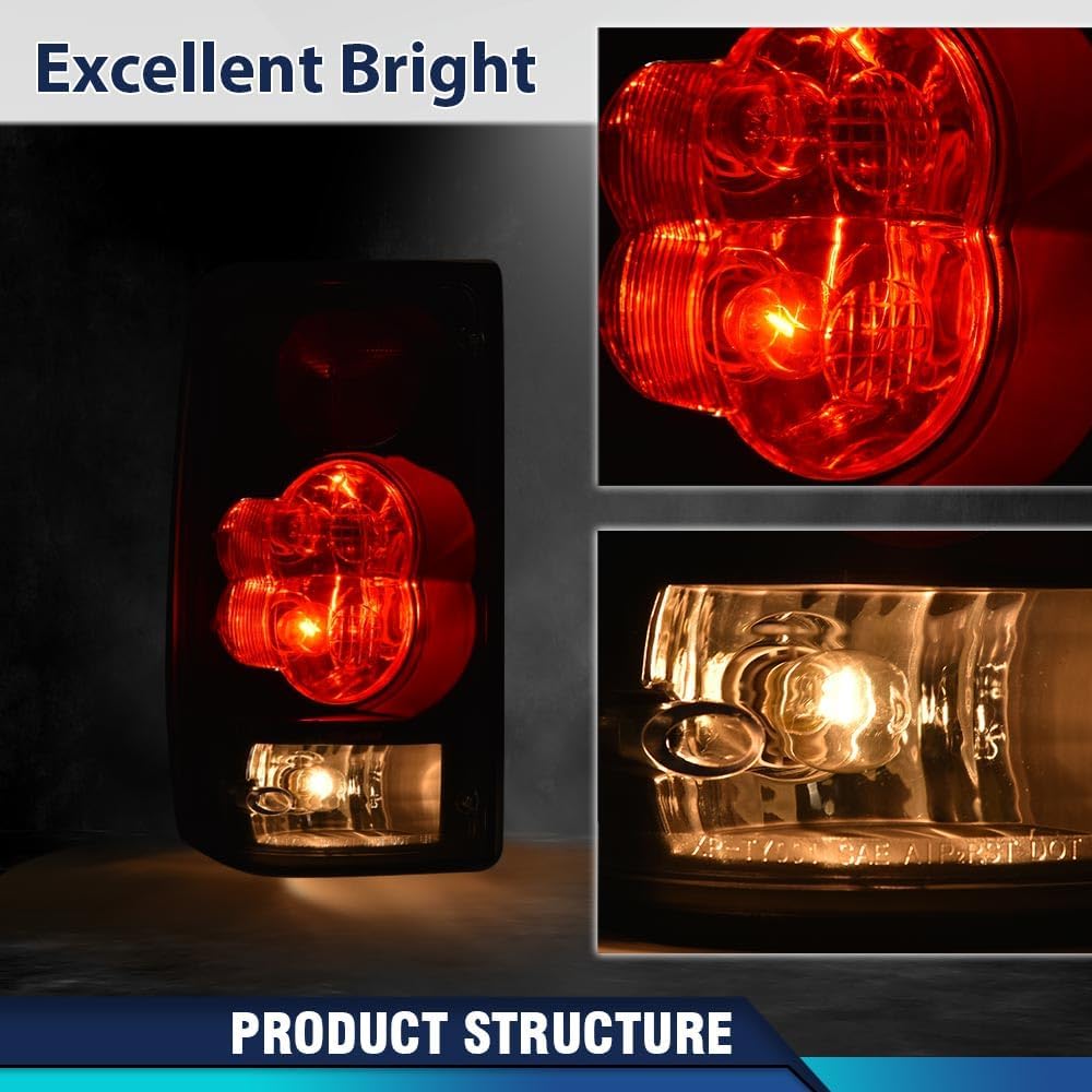 

PIT66 Tail Lights Compatible with Toyota Hilux Pickup Truck 1989 1990 1991 1992 1993 1994 1995 Rear Brake Lamps Clear Lens Black Housing Left+Right Smoke Lens