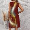 Plus Size V Neck Sleeveless Dress Cloudy Mountain Waterfall Art Print For Scenic Mountain Journey