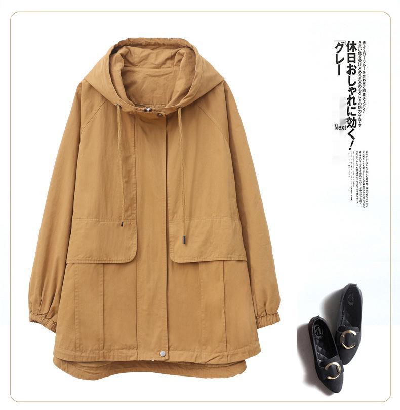 2024 Women's Plus Size Hooded Cotton Trench Coat - Spring & Autumn Casual Mid-Length Style
