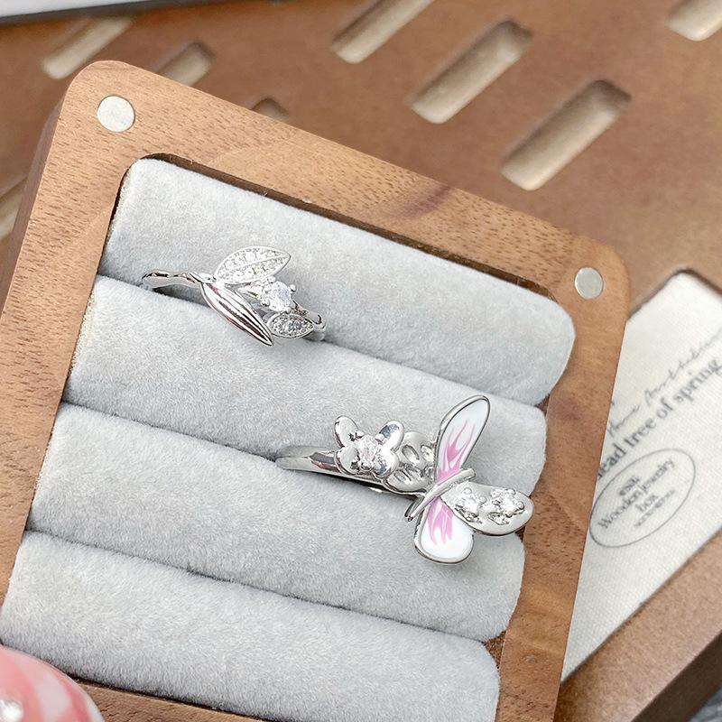 [Schmetterlingsblatt Qingyin] Emaille Tropföl Zirkon Schmetterlingsblatt Offener Ring Licht Luxus High-End Gefühl Stapelring Frau
