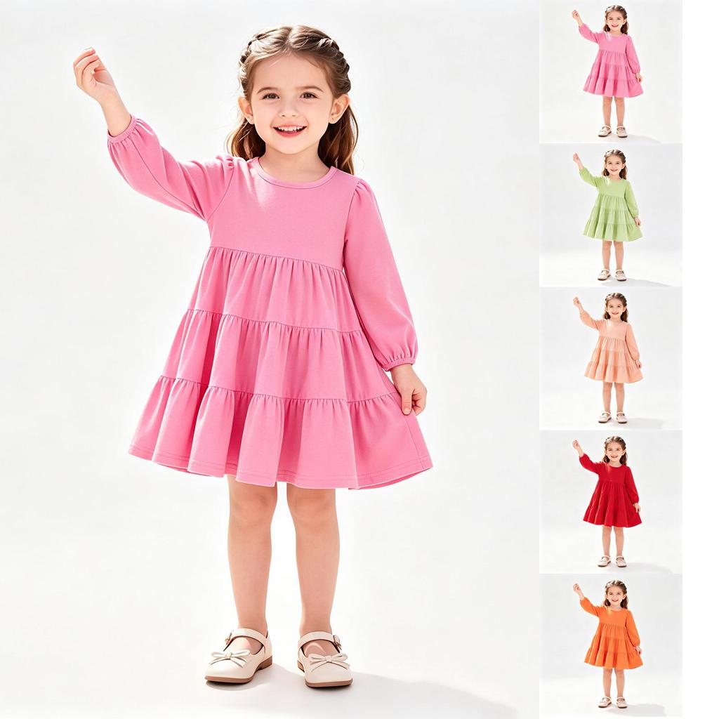 Girls Fashion Hooded Sweatshirt Dress Color Casual Dress for Spring and Fall