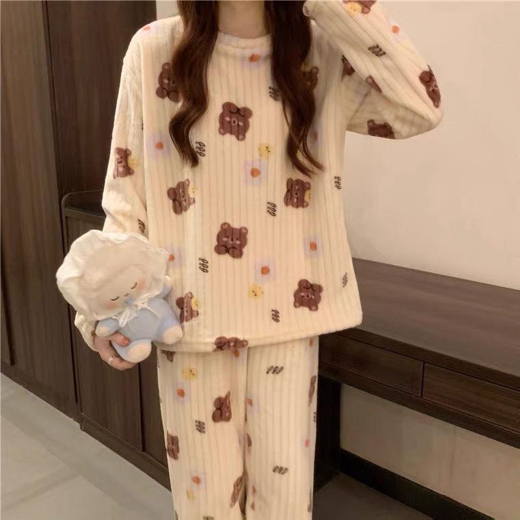 2023 Peach Bear Coral Fleece Pajama Set - Cozy Autumn/Winter Two-Piece