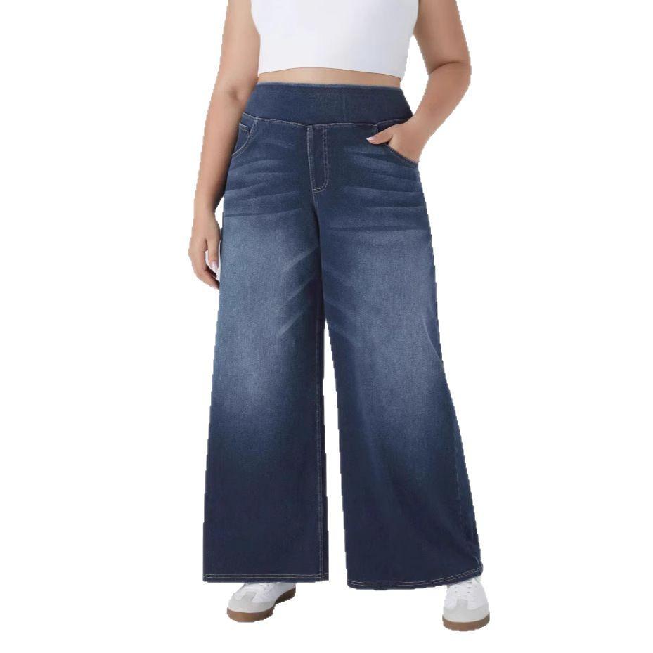 Women Baggy Jeans Streetwear High Waist Wide Leg Denim Pants Retro Elastic Waist Blue Loose Female Trousers