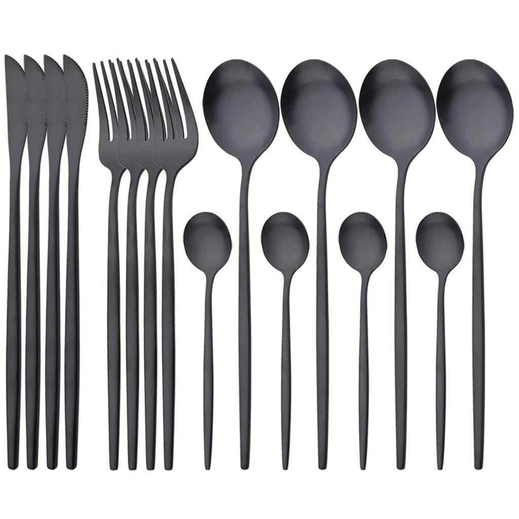 16Pcs Dinnerware Set Stainless Steel Tableware Matte Dinner Rose Gold Cutlery Set Knife Fork Coffee Spoon Flatware Kitchen Set