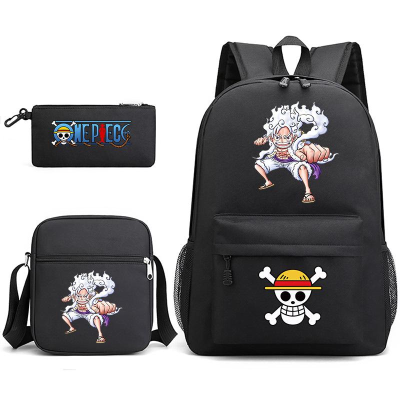 One Piece themed printed backpack + shoulder bag + pencil case three-piece student backpack set 0083