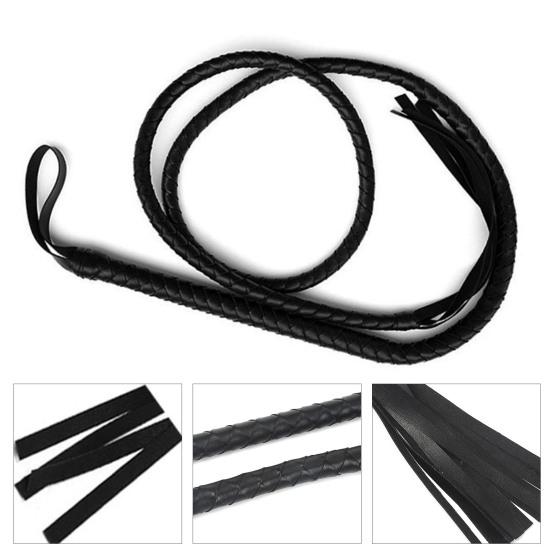 Faux Leather Black Whip Woven Cosplay Whip Realistic Lion Tamer Cowboy Whip