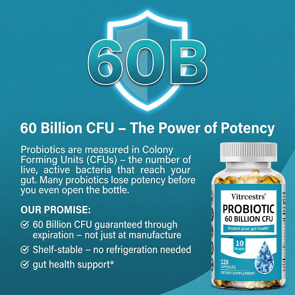 Probiotic 60 Billion Cfu Dietary Supplement, With Prebiotic Blend, 120 Softgels Per Bottle