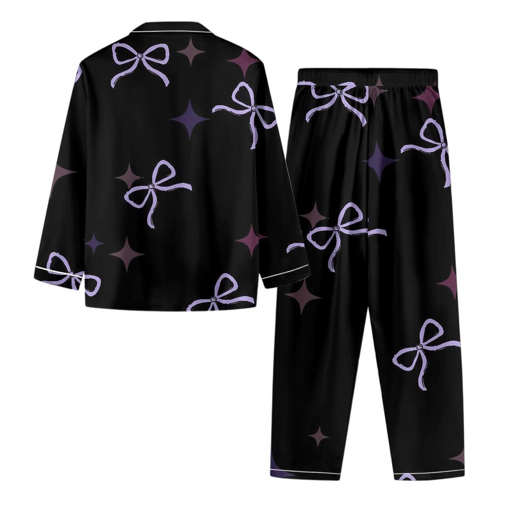 Dámská ležérní móda Volný střih Kalhoty s potiskem mašle s dlouhým rukávem Domácí set