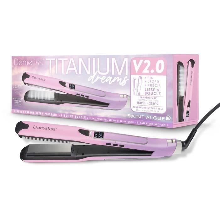 Lisseur vapeur - SAINT ALGUE - Demeliss TITANIUM V2.0 - Coloris Exclusif Rose/Violet - Lissage Haute Performance