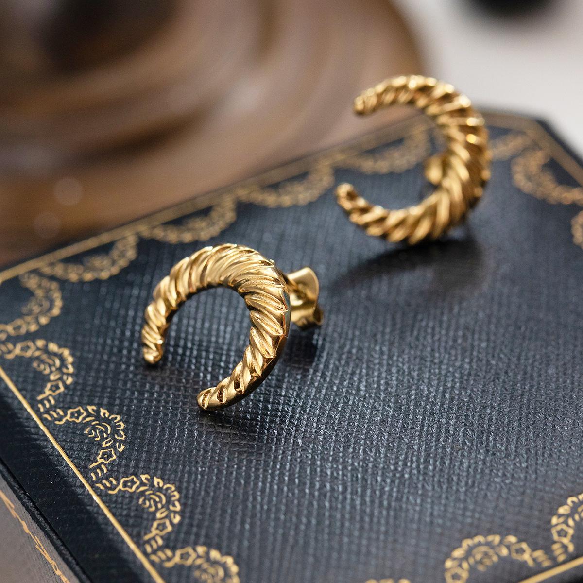 

Horn Twist Earrings, Metal High-end Light Luxury Stainless Steel Earrings, Fashionable Titanium Steel Earrings