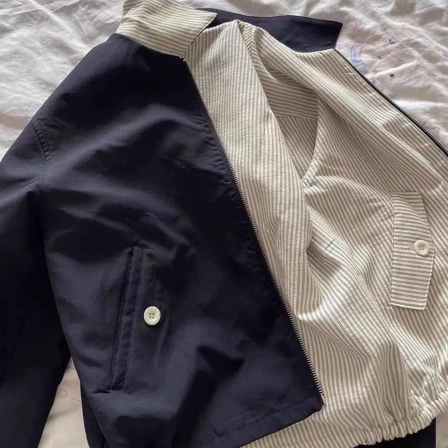 

Unisex Oversized Reversible Striped Lapel Jacket - Trendy Spring Streetwear 2XL 67.5-75 kg