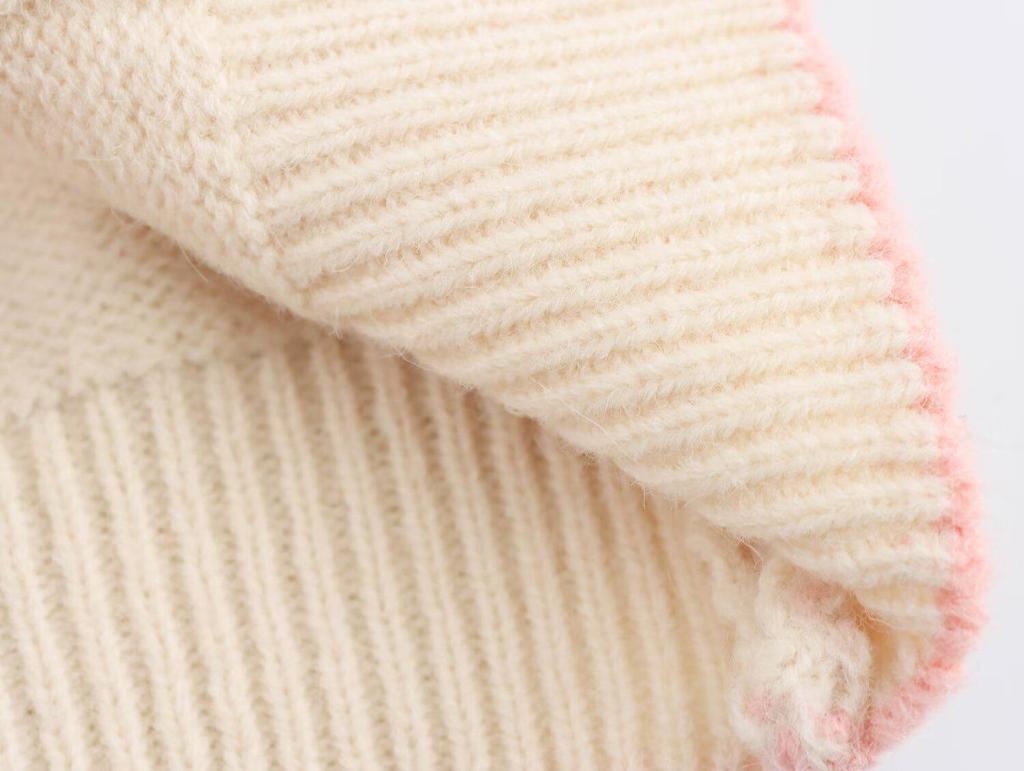 2025 Spring Women's Floral Color Block Crochet Knit Cardigan with Round Neck